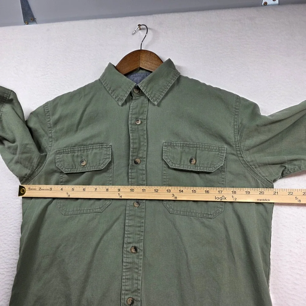 Wrangler Button Front Shirt Mens Small Olive Green Short Sleeve Flex‎ Comfort